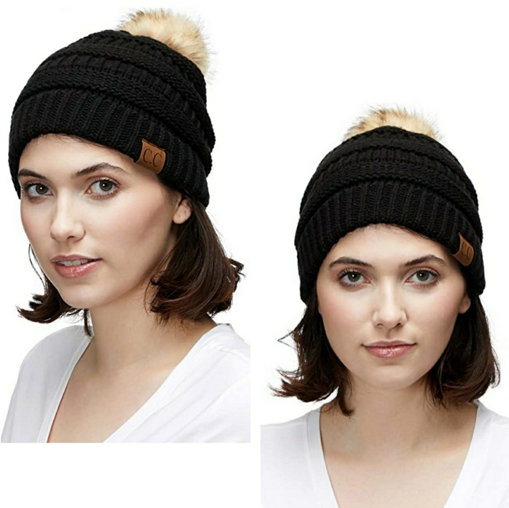 C.C Beanie Fur Pom CC Beanie (HAT43)